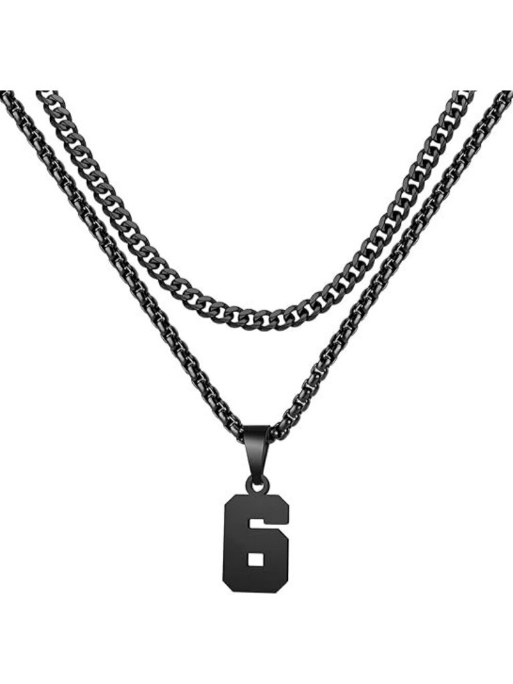 Number 6 Black Jersey Number Layered Cool Sports Necklaces